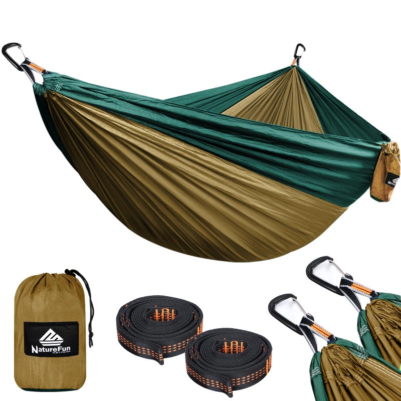 NATUREFUN Ultra-Light Travel Camping Hammock | 300kg Load Capacity,(300x200cm) Breathable,Quick-Drying Parachute Nylon | 2 x Premium Carabiners,2 x Nylon Slings Included | for Outdoor Indoor Garden - Image 1